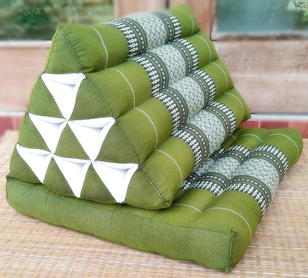 三角枕，2 折，10 个隔层，50 x 120 厘米，Khit 枕头，靠垫枕头，木棉枕头，Khit 图案木棉床垫。 - 枕头/抱枕 - 棉 绿色