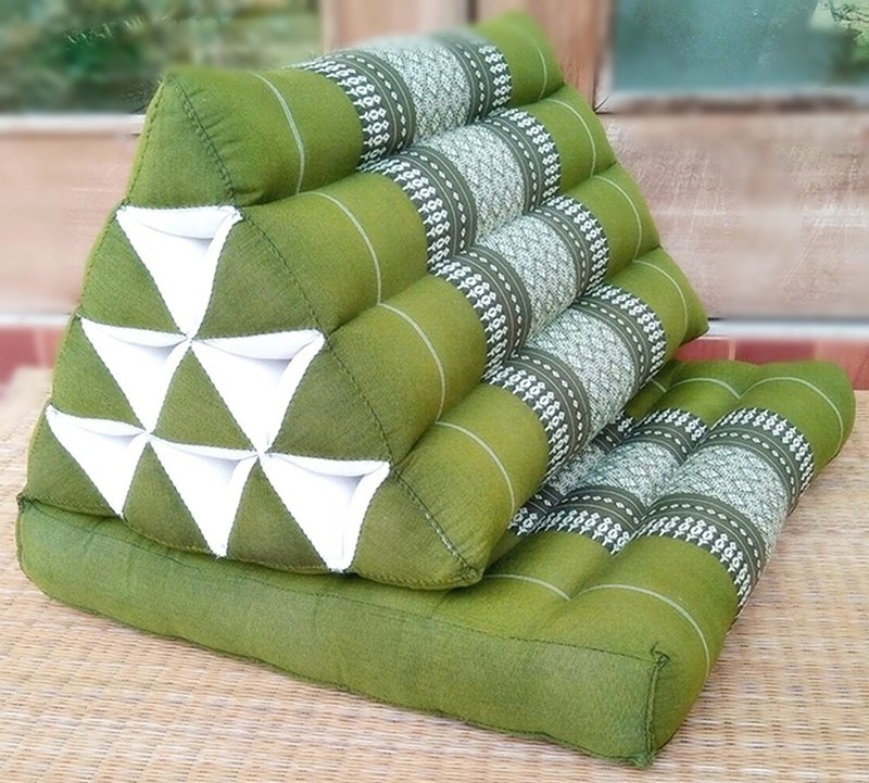 三角枕，2 折，10 个隔层，50 x 120 厘米，Khit 枕头，靠垫枕头，木棉枕头，Khit 图案木棉床垫。 - 枕头/抱枕 - 棉．麻 绿色