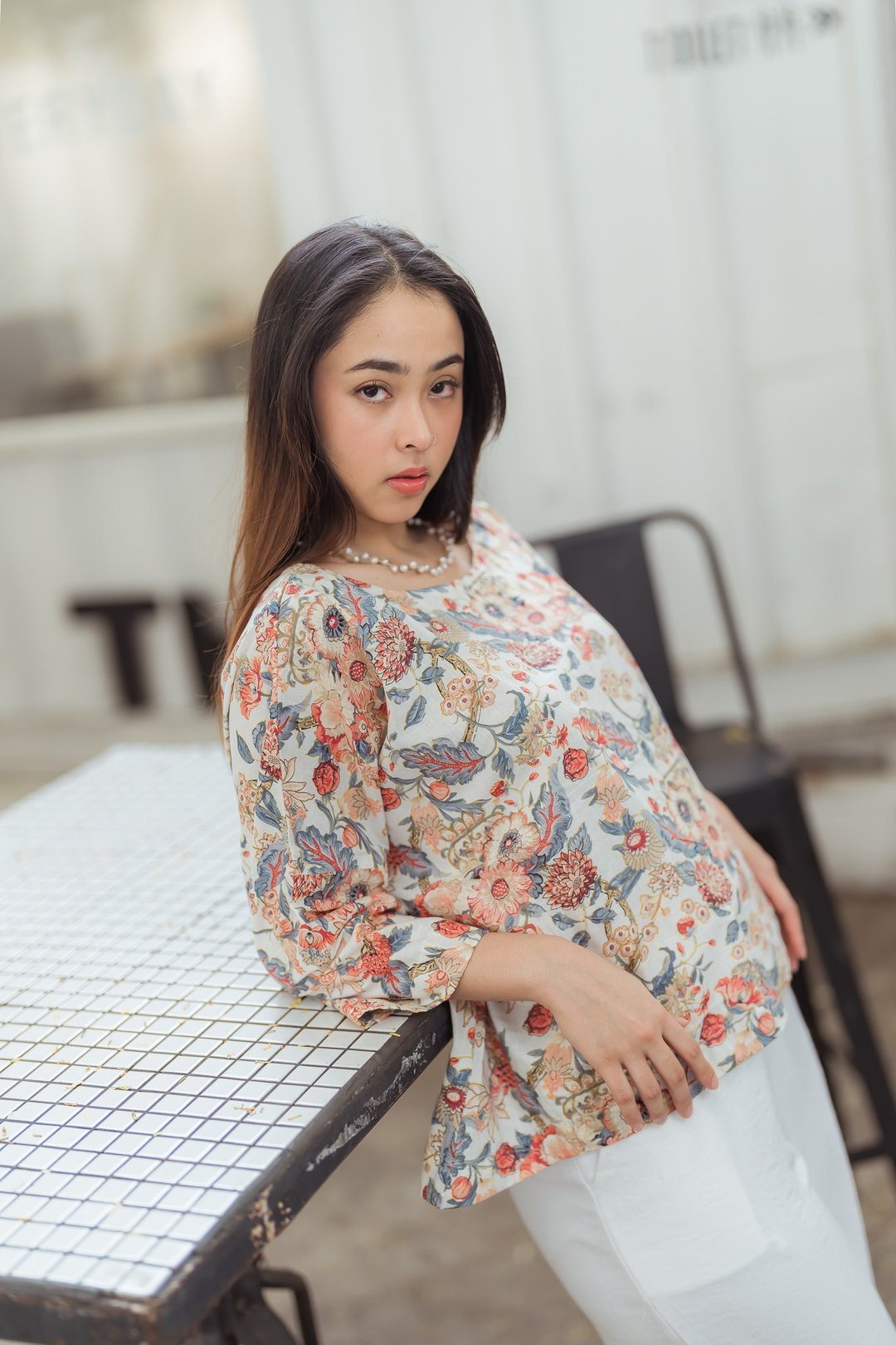 100% Indian Cotton - Hand Block Print, Oversized 3/4 Long Sleeve Top Unisex - 女装上衣 - 棉 卡其色
