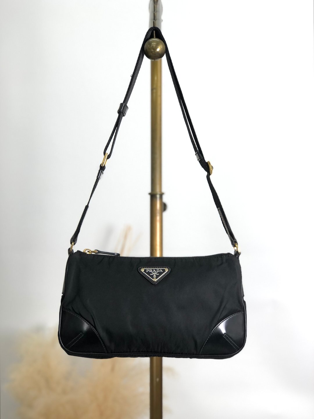【 日本直送 名牌中古包 】PRADA 普拉达 侧背包 黑色 三角标志 尼龙 拼接皮革 vintage 古董 st38ni - 侧背包/斜挎包 - 尼龙 黑色