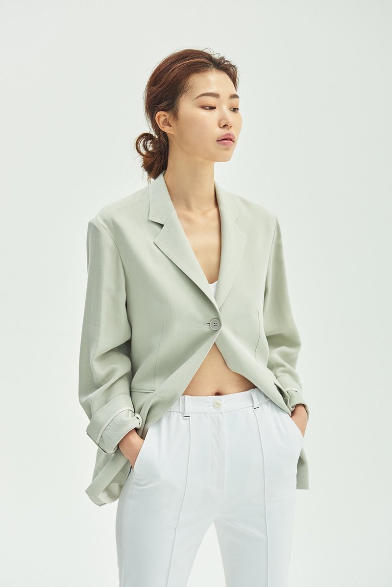 经典轻质西装夹克/ 燕麦绿 - 女装休闲/机能外套 - 棉．麻 绿色
