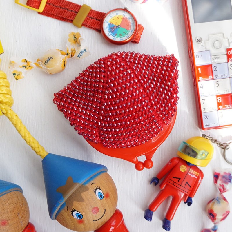 Ba-ba handmade Beads crochet pouch No.1614 - 零钱包 - 其他材质 红色