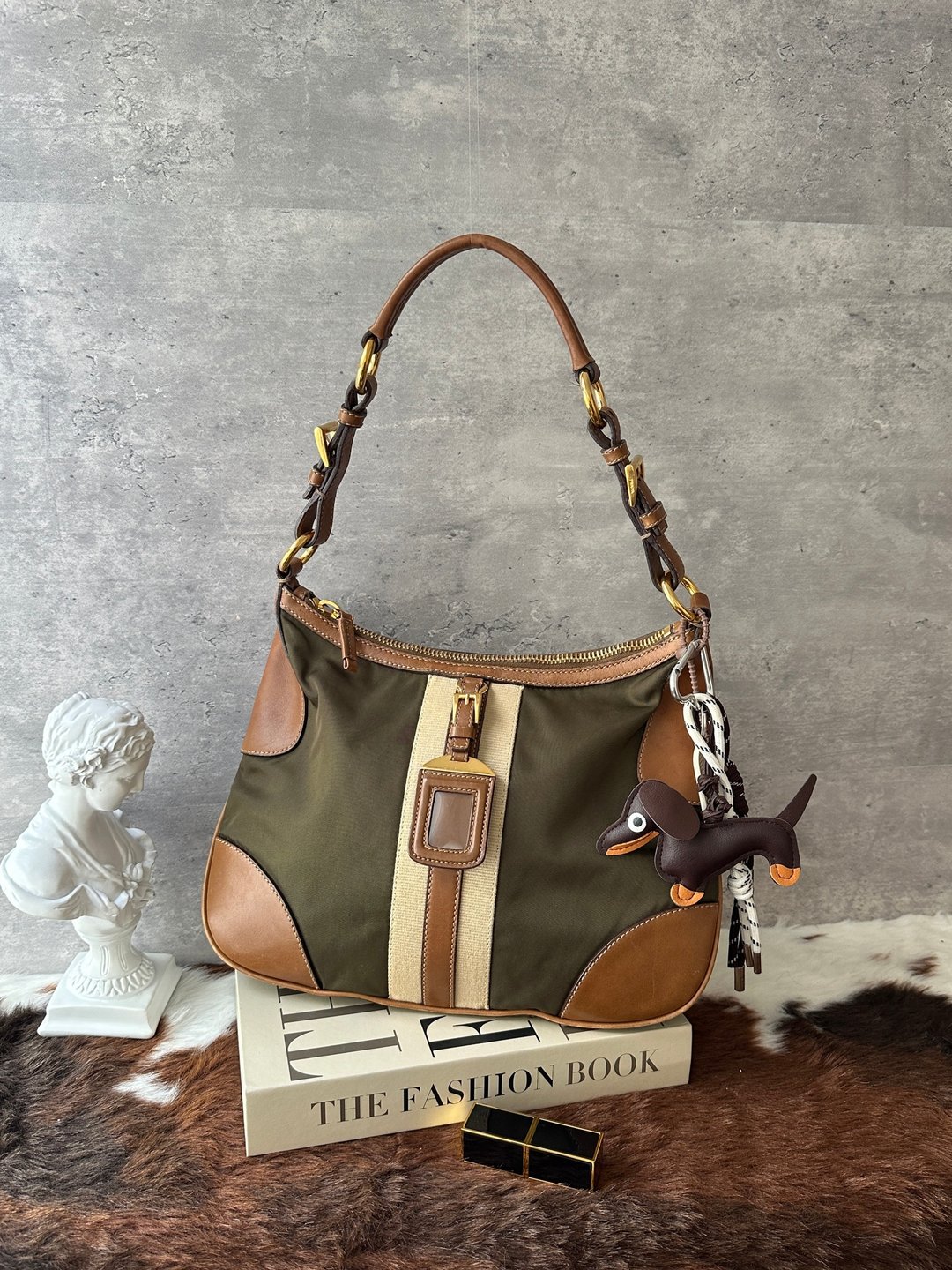 中古包 PRADA 普拉达 双面尼龙拼皮肩背包 - 手提包/手提袋 - 尼龙 咖啡色