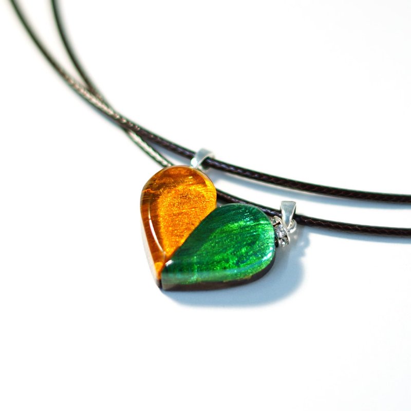 合意树脂木 Couplea Heart : Custom Colors 2pieces - 项链 - 木头 多色