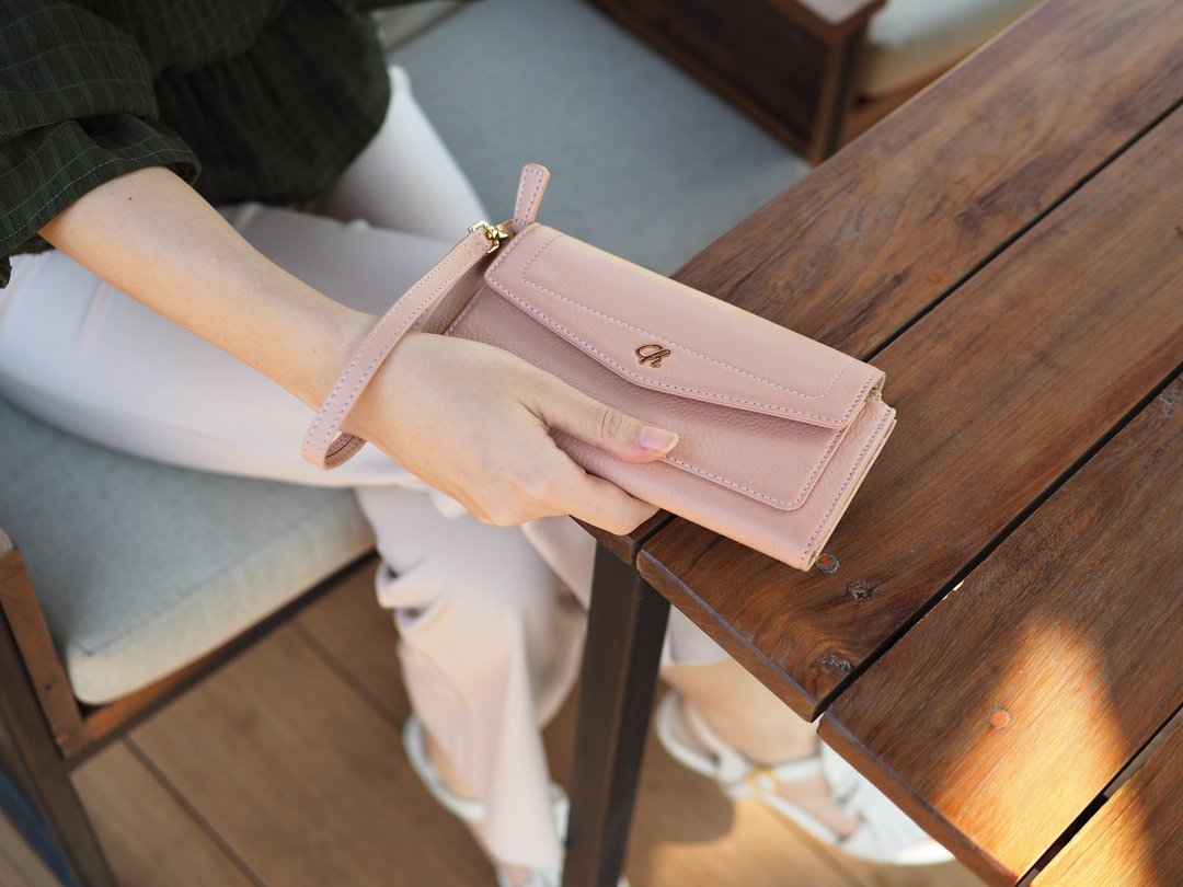 AVA (Nude pink) : long wallet, Nude pink wallet , cow leather wallet - 皮夹/钱包 - 真皮 粉红色