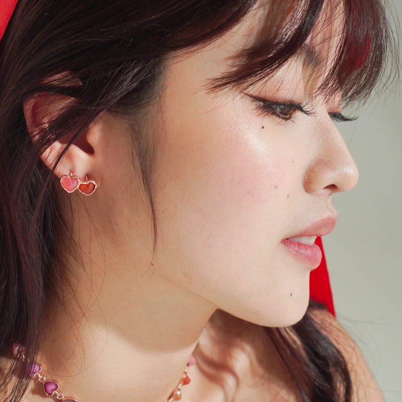 Mini Love Card 耳环 - 耳环/耳夹 - 半宝石 金色