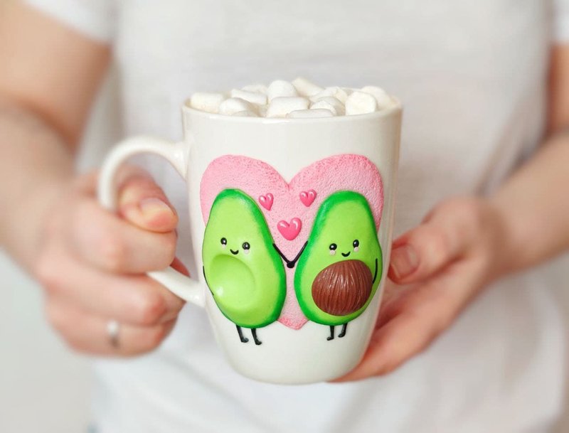 送给女朋友的礼物 , 送给男朋友的礼物 , 鳄梨 , 手工制作的马克 - 咖啡杯/马克杯 - 粘土 绿色