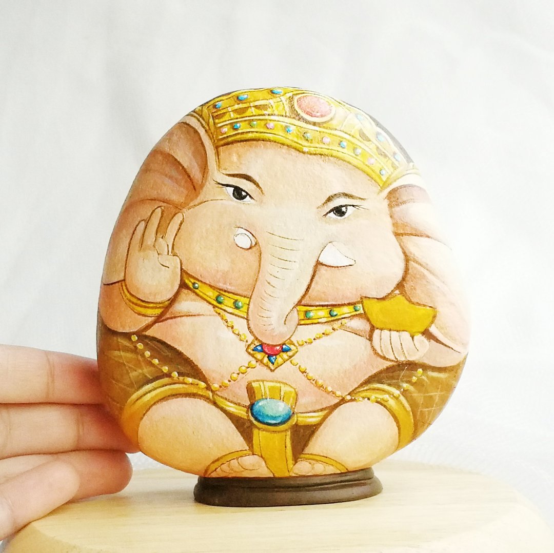 Ganesha: Lord of Success,Stone art painting original art. - 其他 - 石头 金色