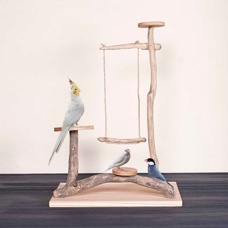 漂流木栖木【鸟之国的摇篮曲】鸟类站台、栖木、漂流木、漂流木艺术、装饰架、130 - 玩具 - 木头 咖啡色