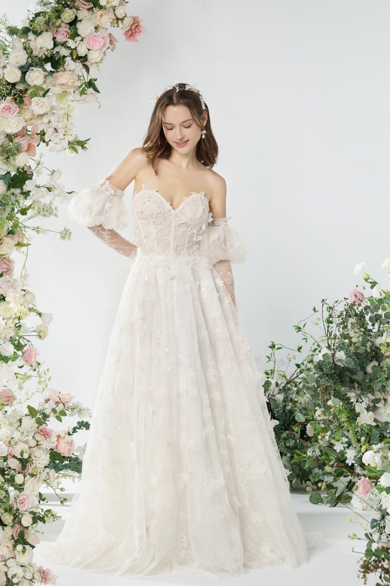 Zinnia 两件式蝴蝶蕾丝花婚纱 - 晚装/礼服 - 其他材质 白色