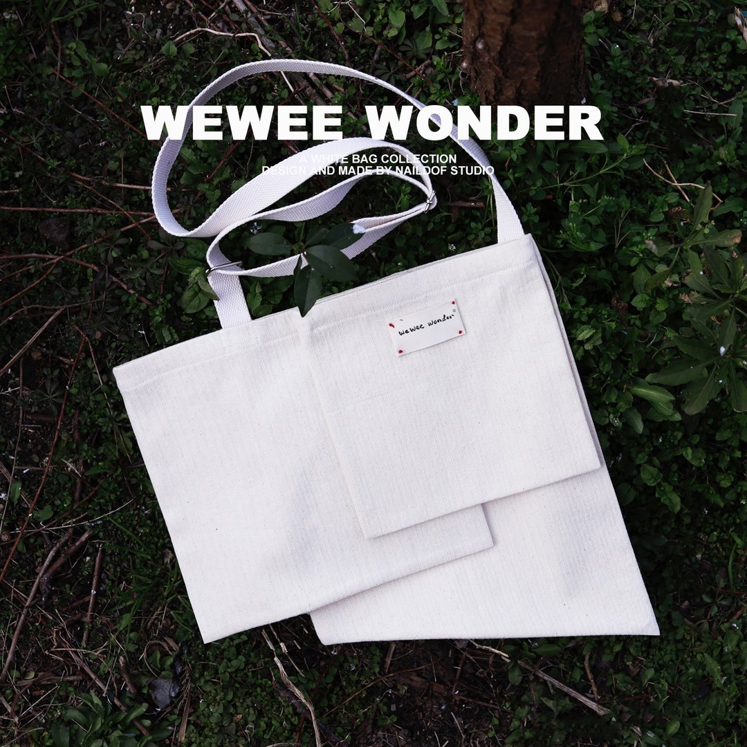 白色帆布袋 斜挎包 a white bag #040 叠加帆布包 - 侧背包/斜挎包 - 棉 白色
