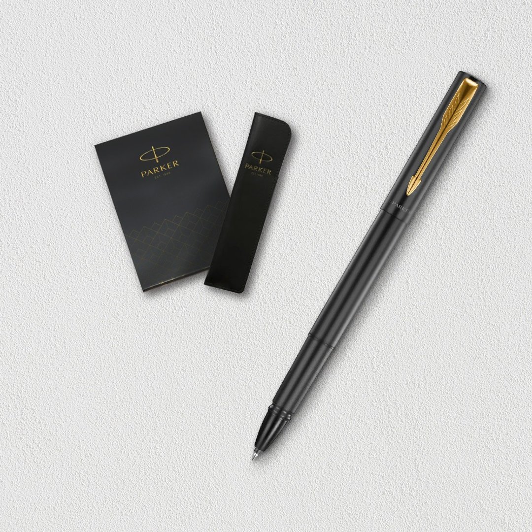 【PARKER】新款威雅 XL 黑杆金夹钢珠笔 真皮笔套礼盒 定制化刻字 - 钢珠笔 - 其他材质 黑色