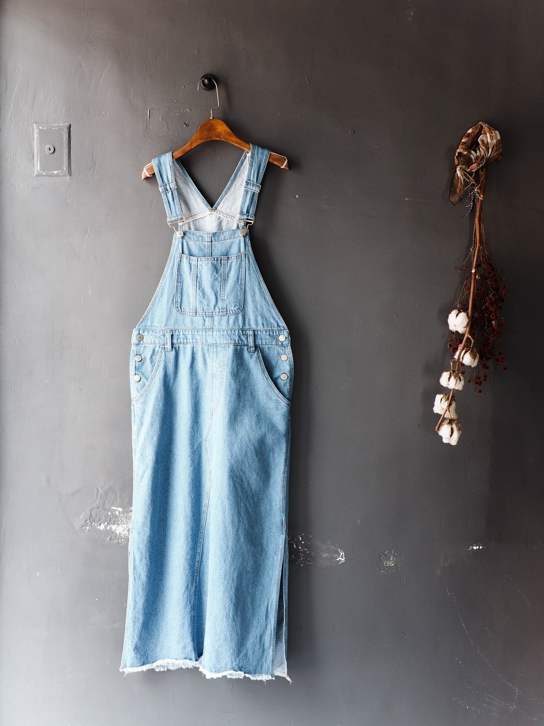 河水山 - 岛根浅水海蓝青涩周末派对 古董连身丹宁吊带长裙 overalls oversize vintage dress - 洋装/连衣裙 - 棉 蓝色