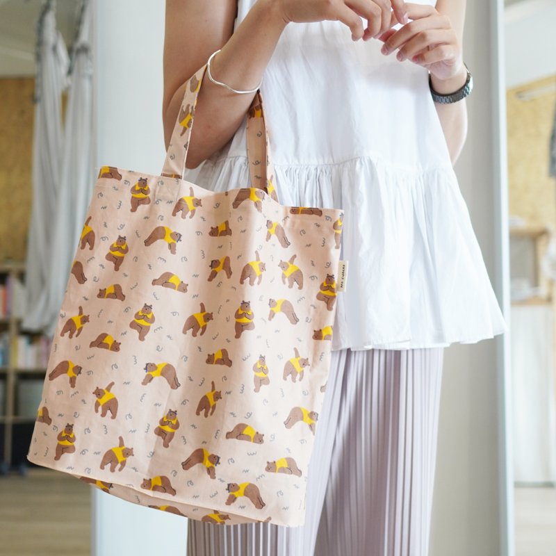 N.S.N.L. Yoga Bear 防水布料袋 - 手提包/手提袋 - 棉．麻 咖啡色