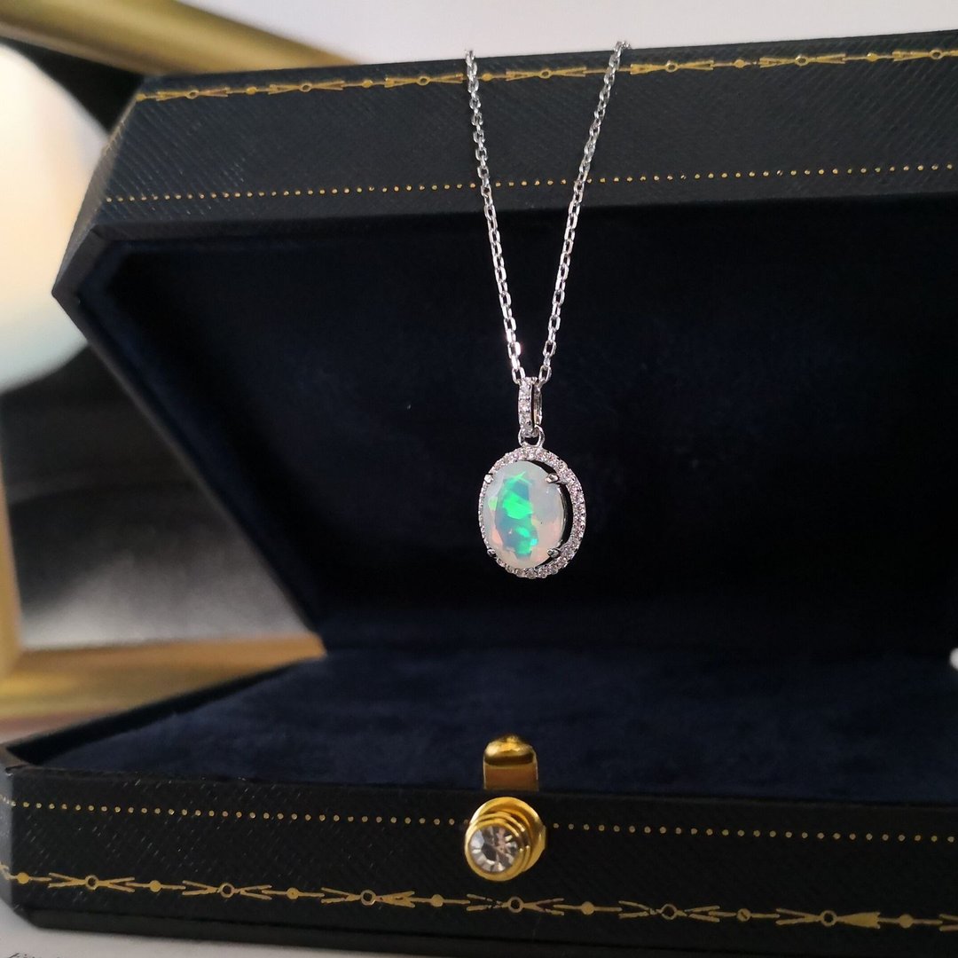 2.3ct 欧泊 蛋白石 集宝石之美于一身 油画般油彩 纯银项链 礼物 - 项链 - 纯银 透明