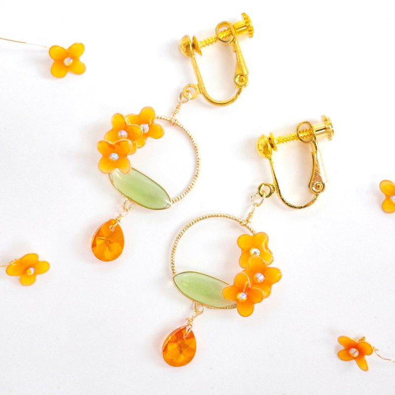 Kanagi rhinoceros and autumn drops [Limited time sale until 10/31] - 耳环/耳夹 - 树脂 橘色