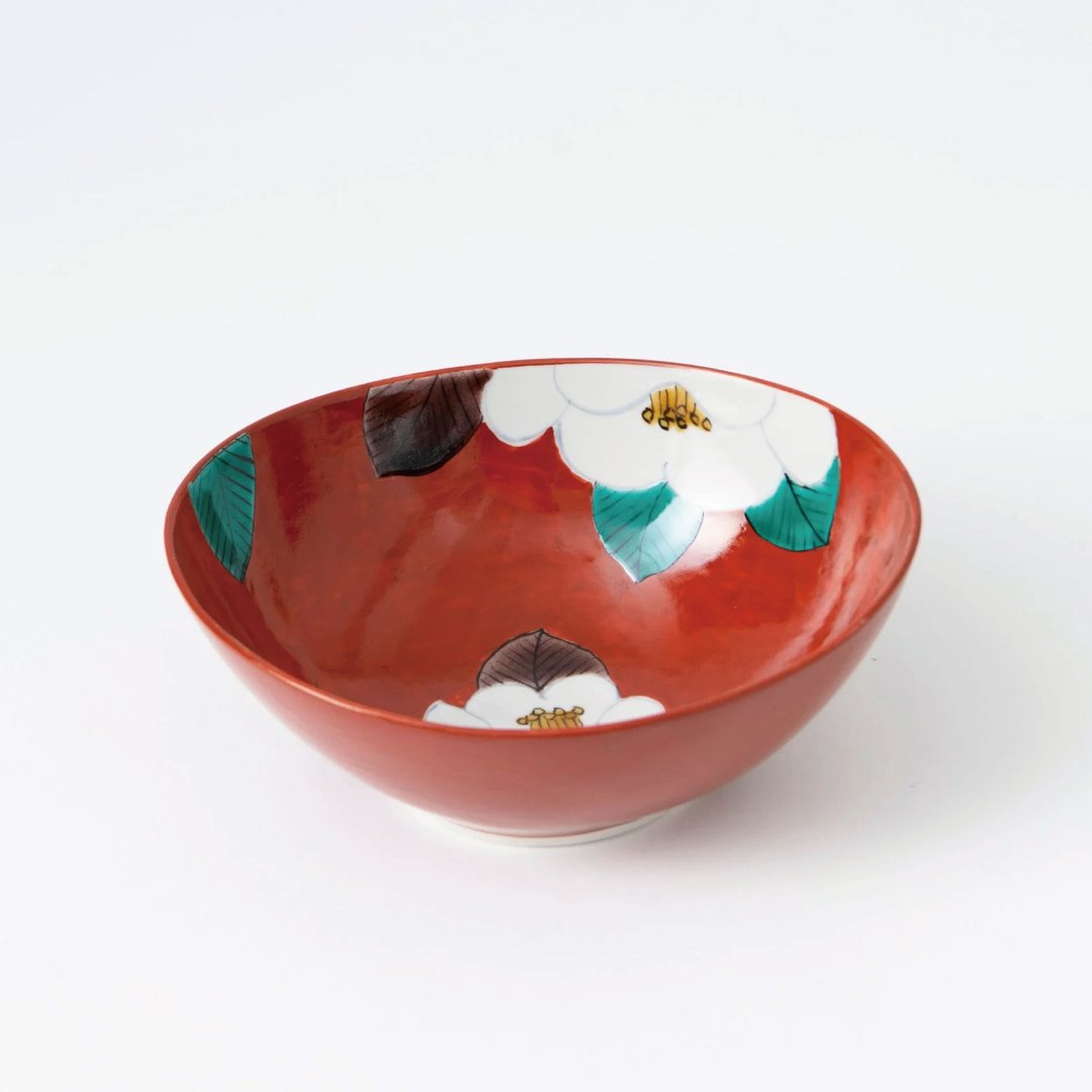 【绝版品】九谷烧-6.5号钵 朱地椿 - 盘子/餐盘/盘架 - 瓷 红色