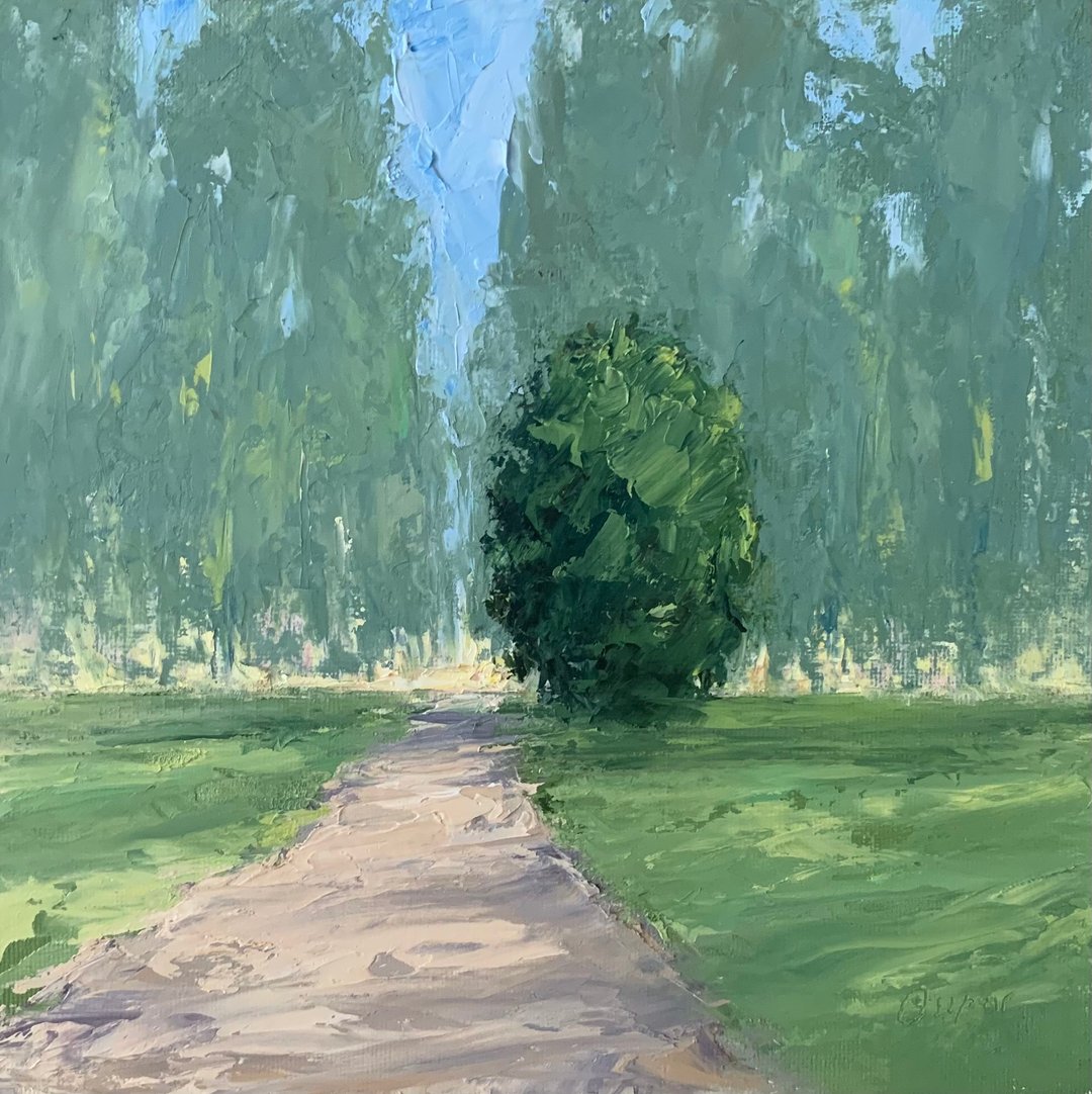 Original Green Oil Painting On Canvas Trees Landscape Textured Impasto Artwork - 墙贴/壁贴 - 棉 多色
