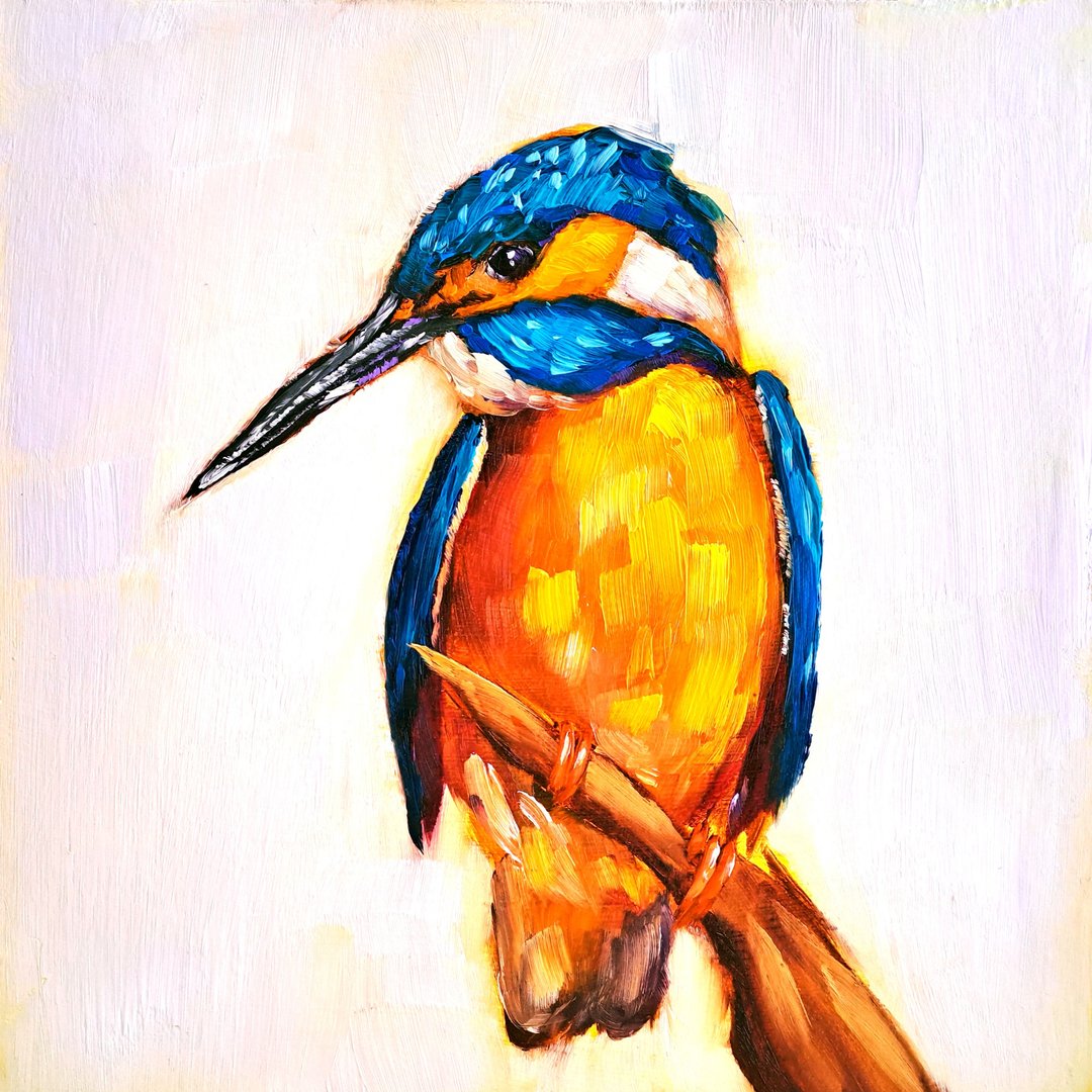Kingfisher Painting Bird Original Art American Bird Oil Painting Animal Artwork - 海报/装饰画/版画 - 其他材质 多色
