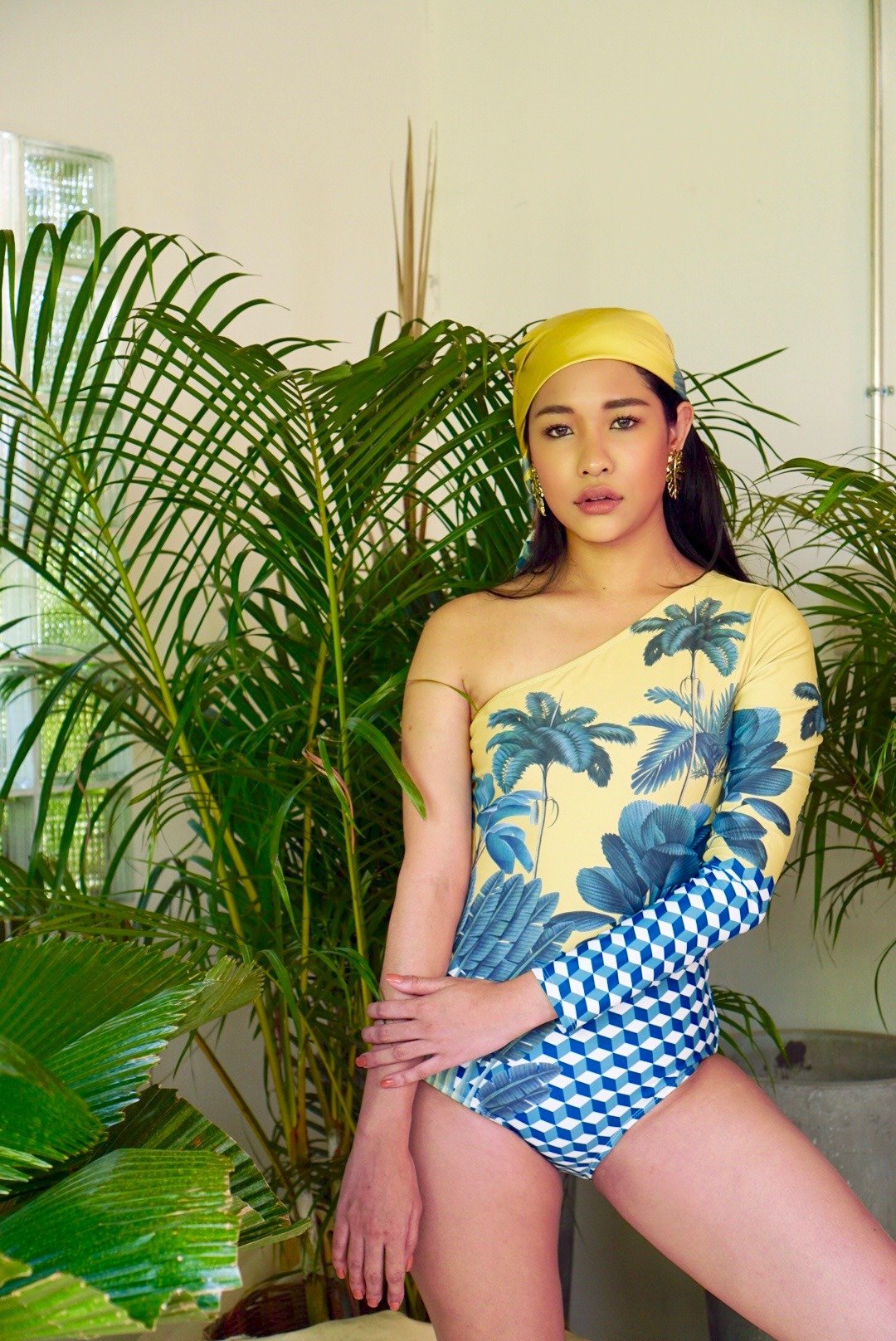 The Grand Pacific Green Jungle one-shoulder swimsuit - 女装泳衣/比基尼 - 聚酯纤维 黄色