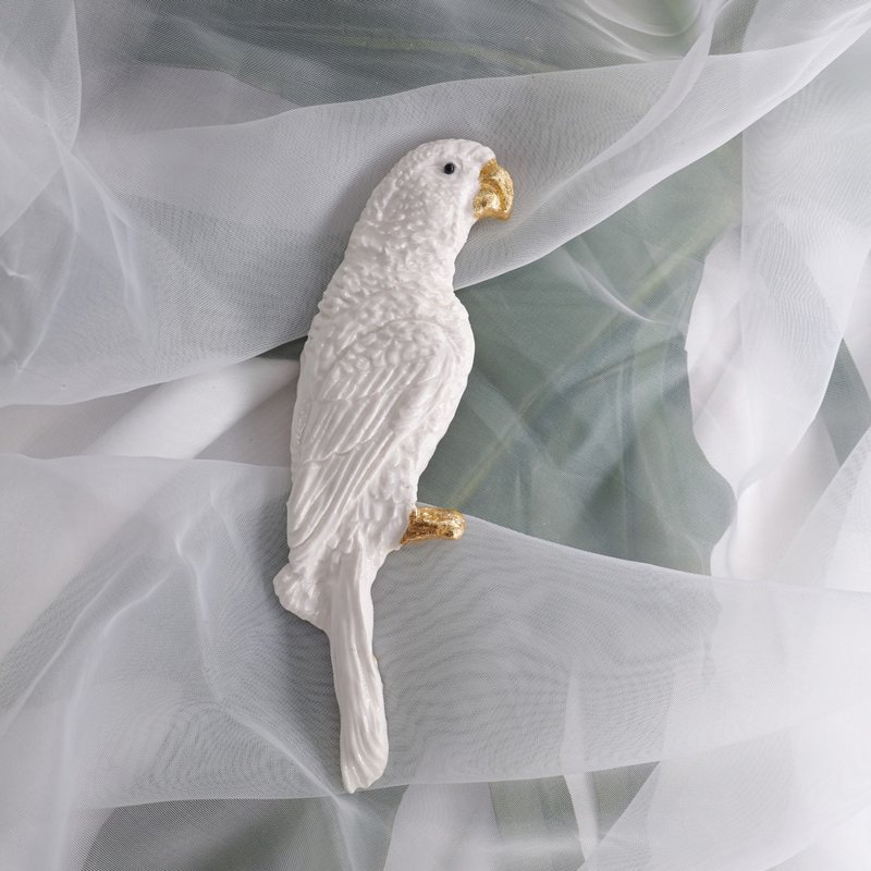 小金鹦鹉胸针_白 - 胸针 - 其他金属 白色