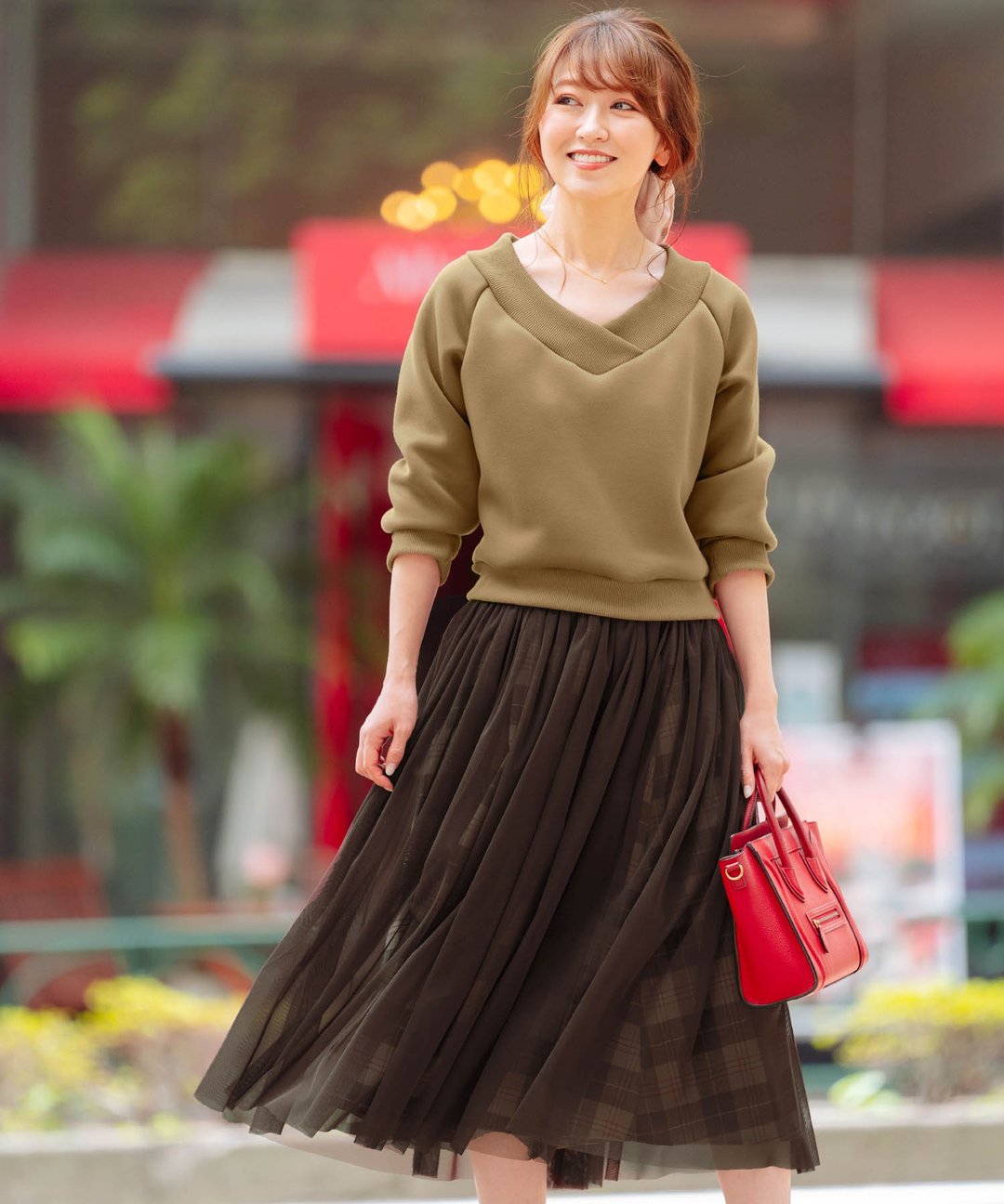 Skirt Made in Japan Tulle Plaid Layered / and Cherim - 裙子 - 棉 咖啡色