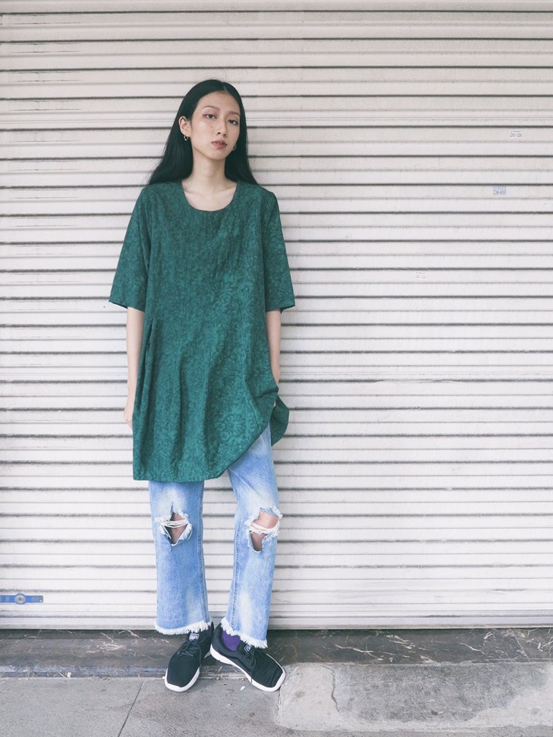 Lucid Dream‘松花绿花纹捉褶洋装’ - 洋装/连衣裙 - 聚酯纤维 绿色