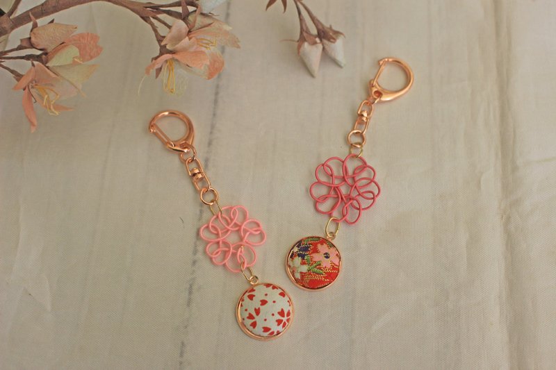 Mizuhiki SAKURA knot and SAKURA pattern washi paper charm Key ring Workshop - 金工/饰品 - 纸 
