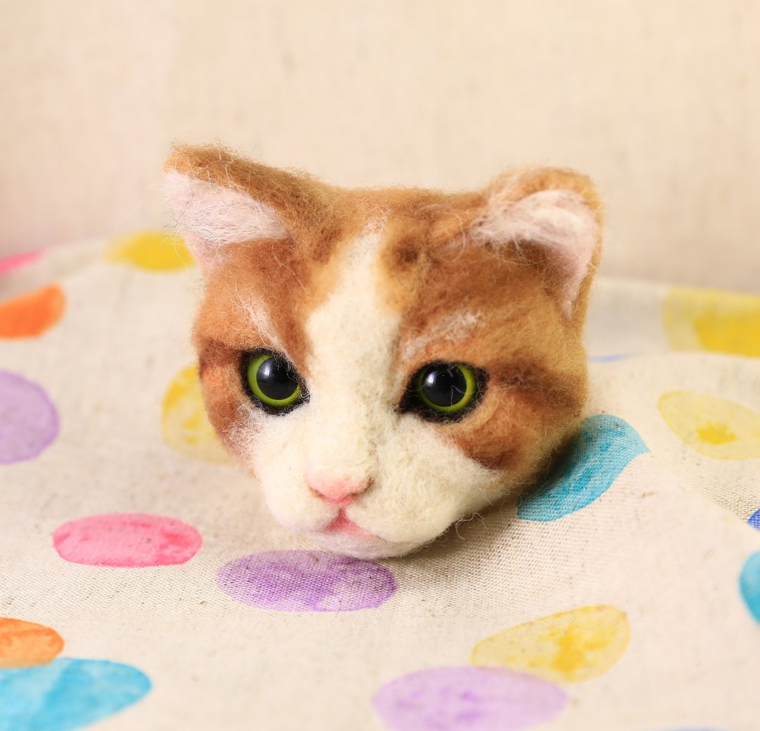 羊毛毡猫胸针 - 胸针 - 羊毛 橘色