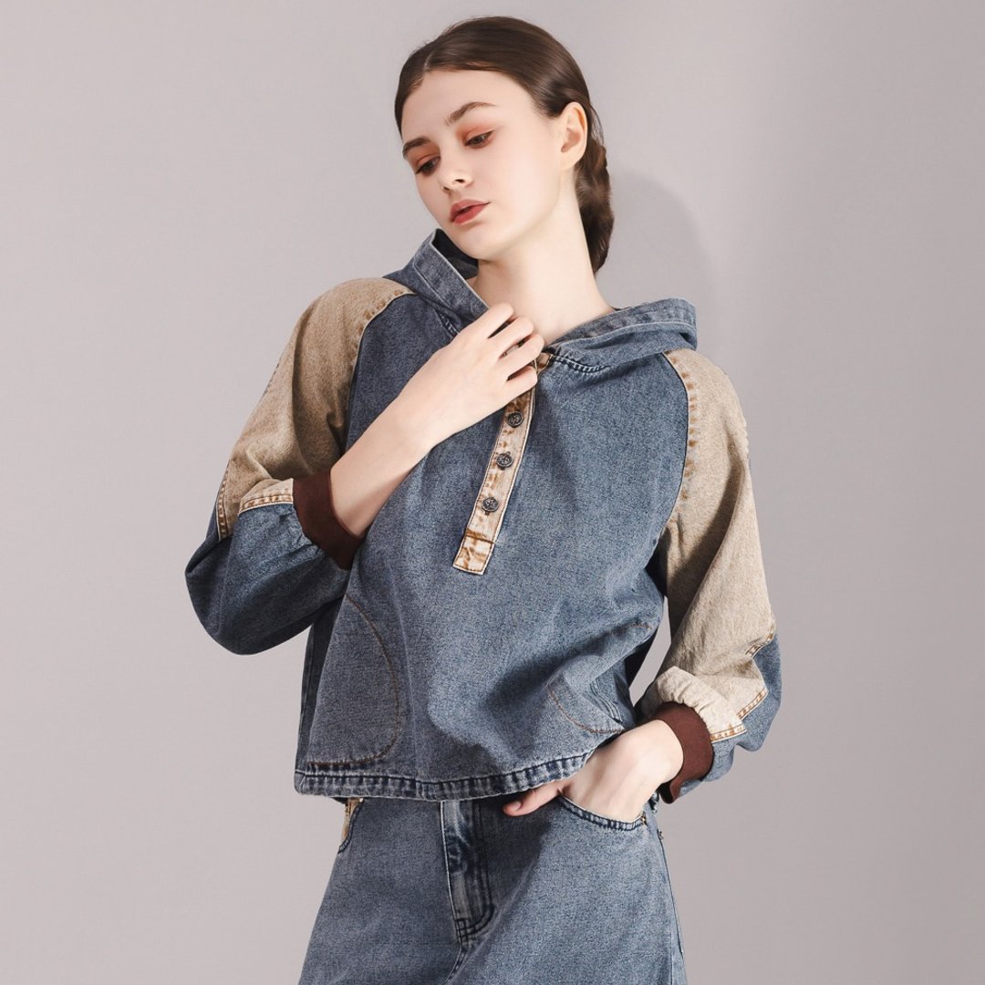 【MEDUSA】日系刷色牛仔休闲上衣(M-XL) | 女休闲上衣 牛仔上衣 - 女装 T 恤 - 棉 蓝色