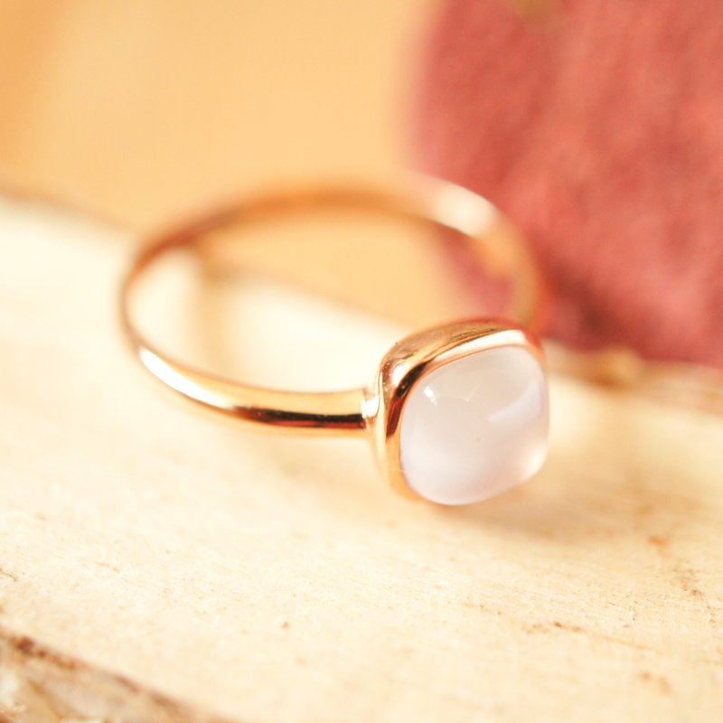 6mm 枕形卜面蓝玉髓纯银电18K 玫瑰金戒指 - 戒指 - 宝石 蓝色