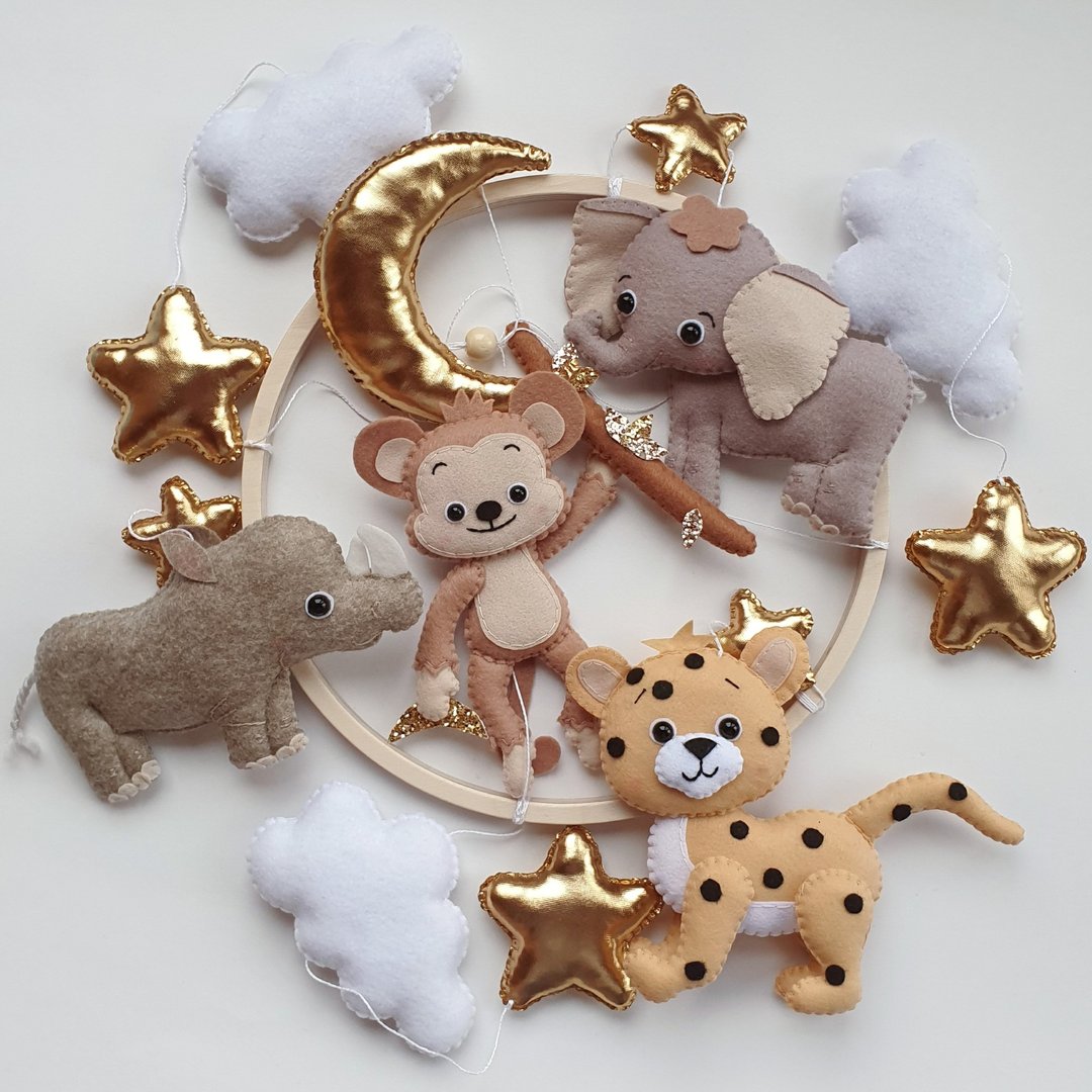 safari crib mobile, safari nursery, crib mobile stars, Jungle mobile - 玩具/玩偶 - 环保材料 