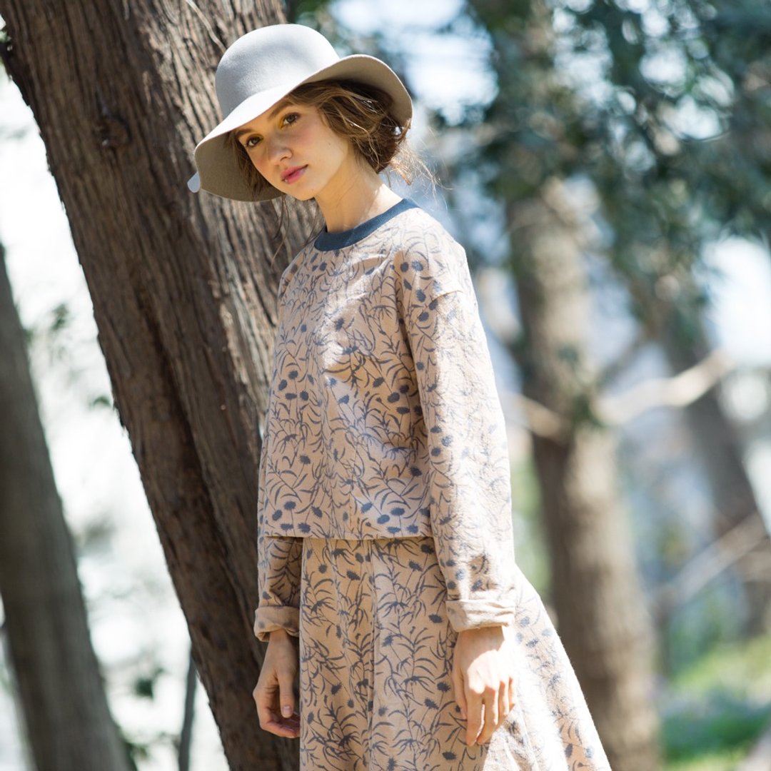 Field Pattern Cotton drop shoulder pullover - 女装上衣 - 真皮 多色
