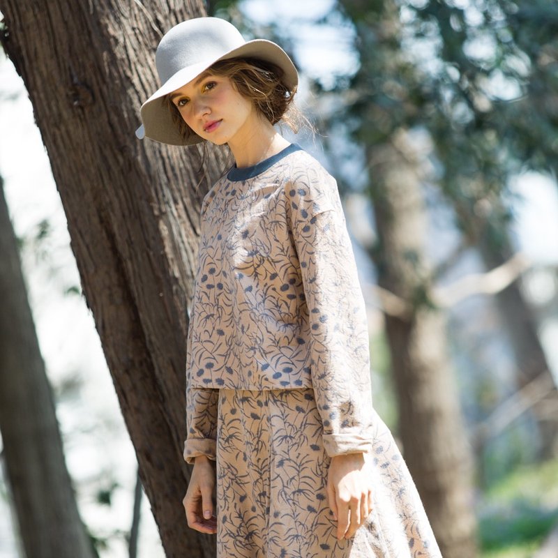 Field Pattern Cotton drop shoulder pullover - 女装上衣 - 真皮 多色