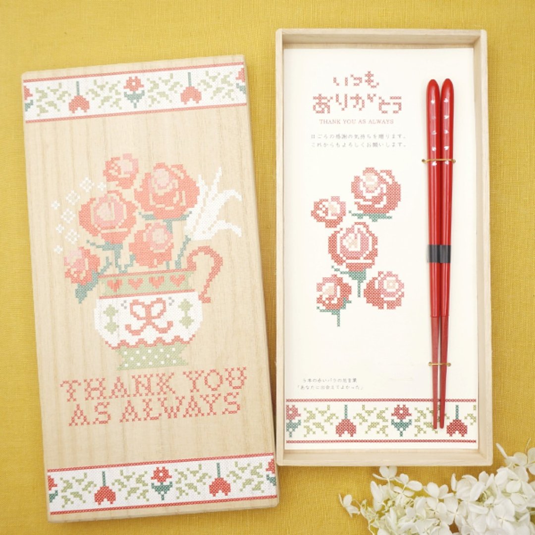 孝左卫门筷子礼品套装，5 支玫瑰花，星星滴，红色（筷子，21.5 厘米 x 1，筷子在泡桐盒中） - 筷子/筷架 - 木头 