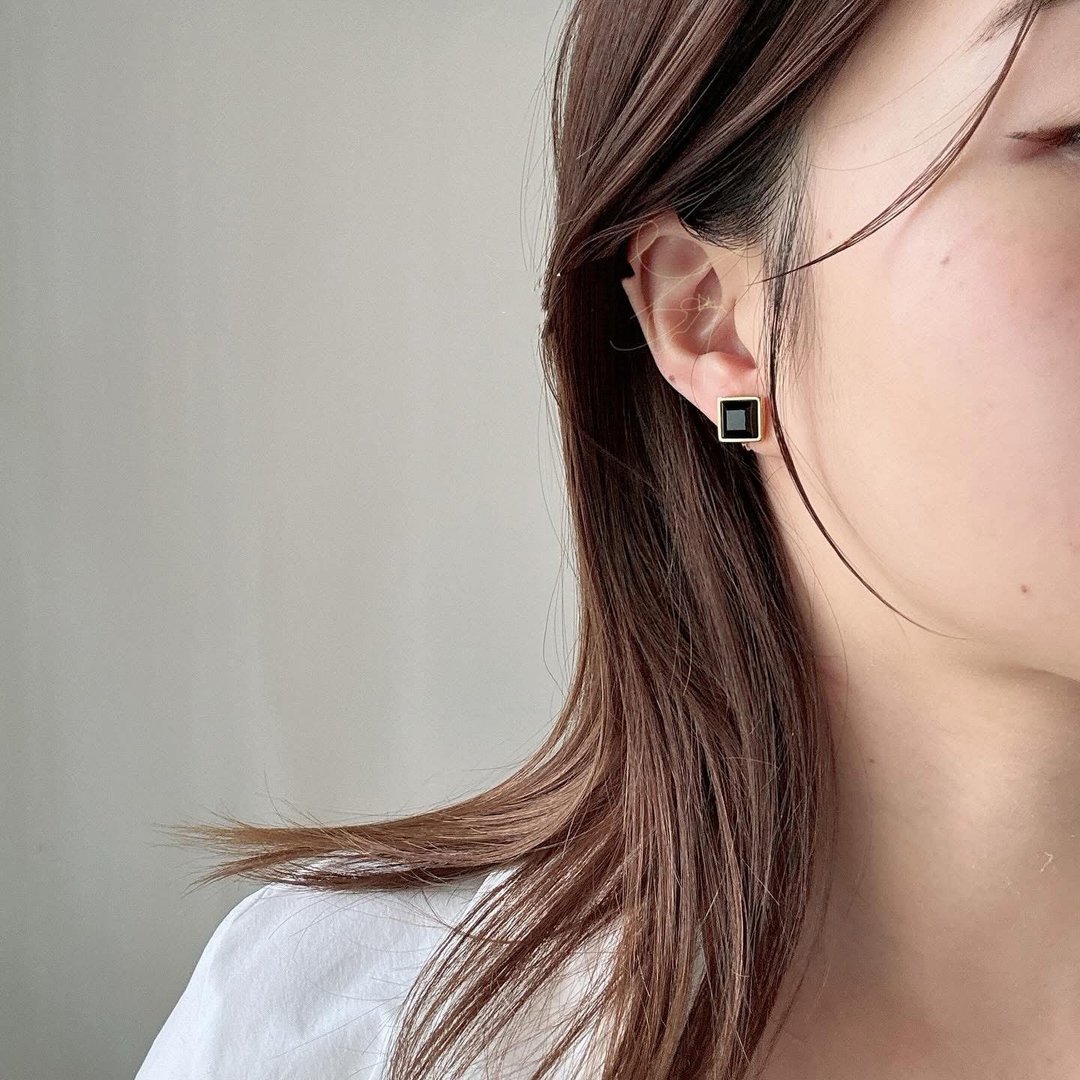 中古正品 Givenchy 纪梵希 黑宝石 小方糖 耳夹 镀金 礼物 - 耳环/耳夹 - 其他金属 黑色