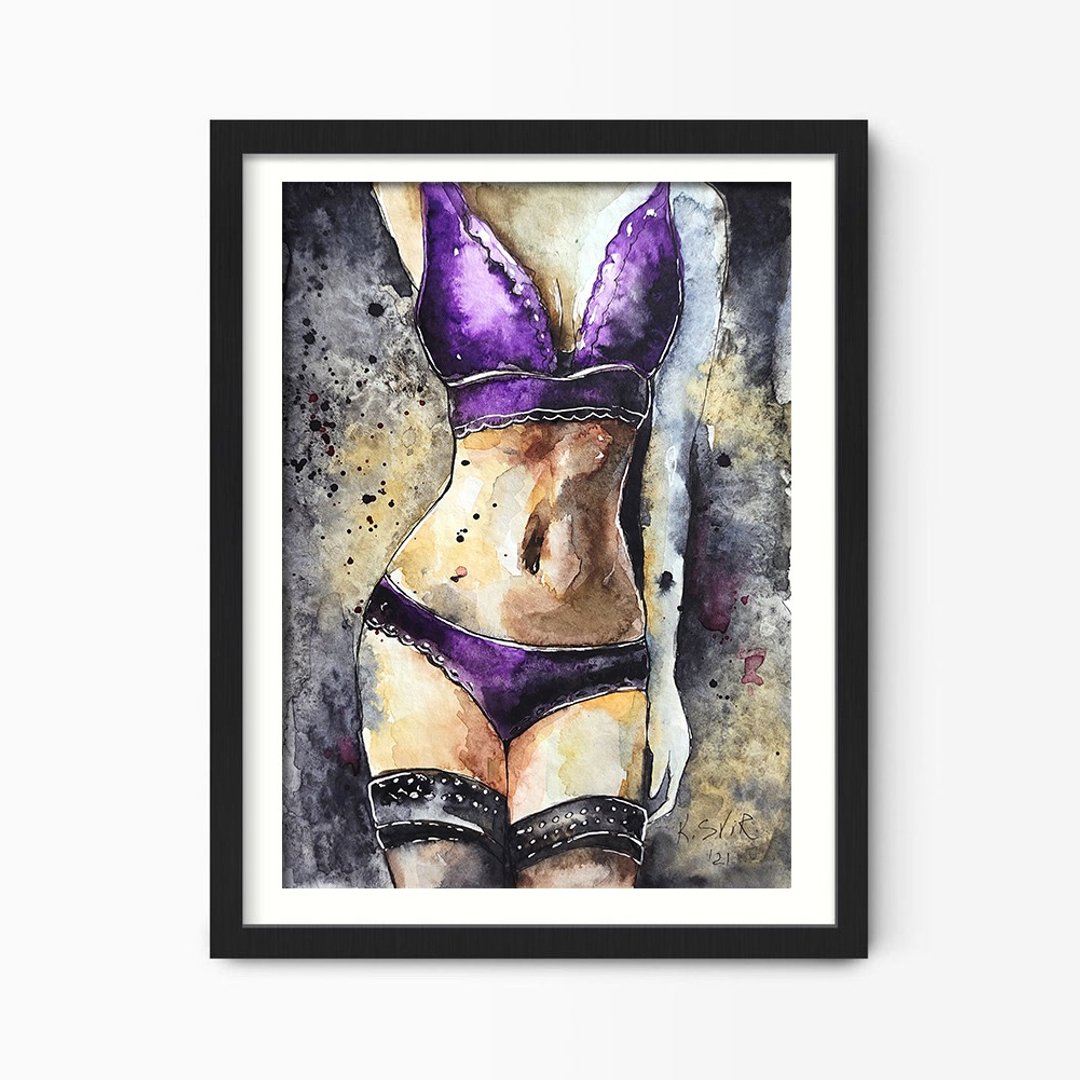 Erotic Painting Woman Watercolor Original Art Body Painting Nude Girl Artwork - 海报/装饰画/版画 - 纸 多色