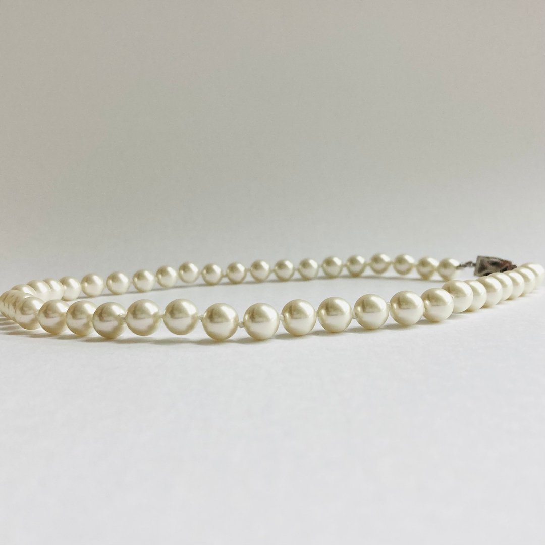 玻璃珍珠全结项链 / 8mm 约 43cm / 柔和白 / R / 日本制造 - 项链 - 玻璃 白色