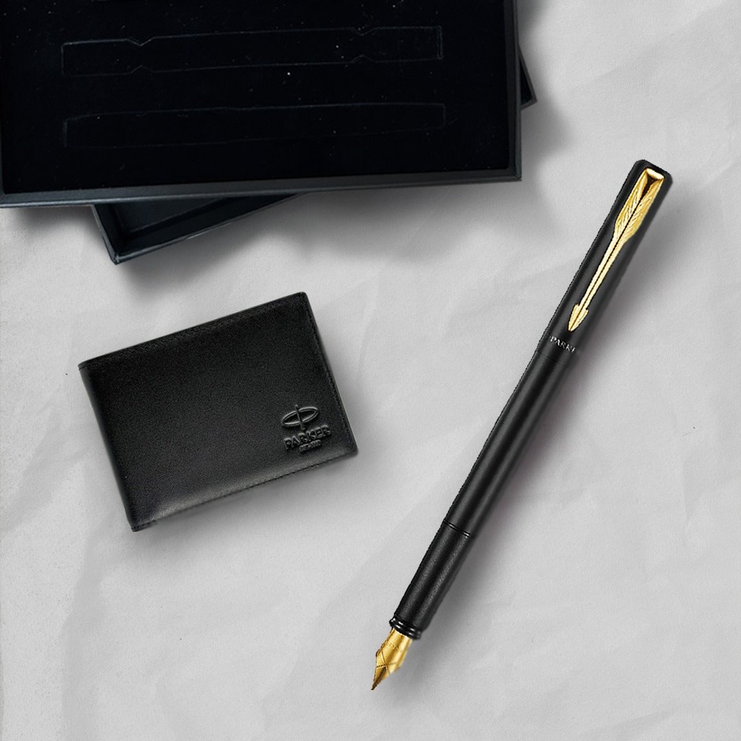 Parker 派克 新款威雅XL 黑杆金夹钢笔 牛皮短夹礼盒 免费刻字 - 钢笔 - 其他金属 蓝色