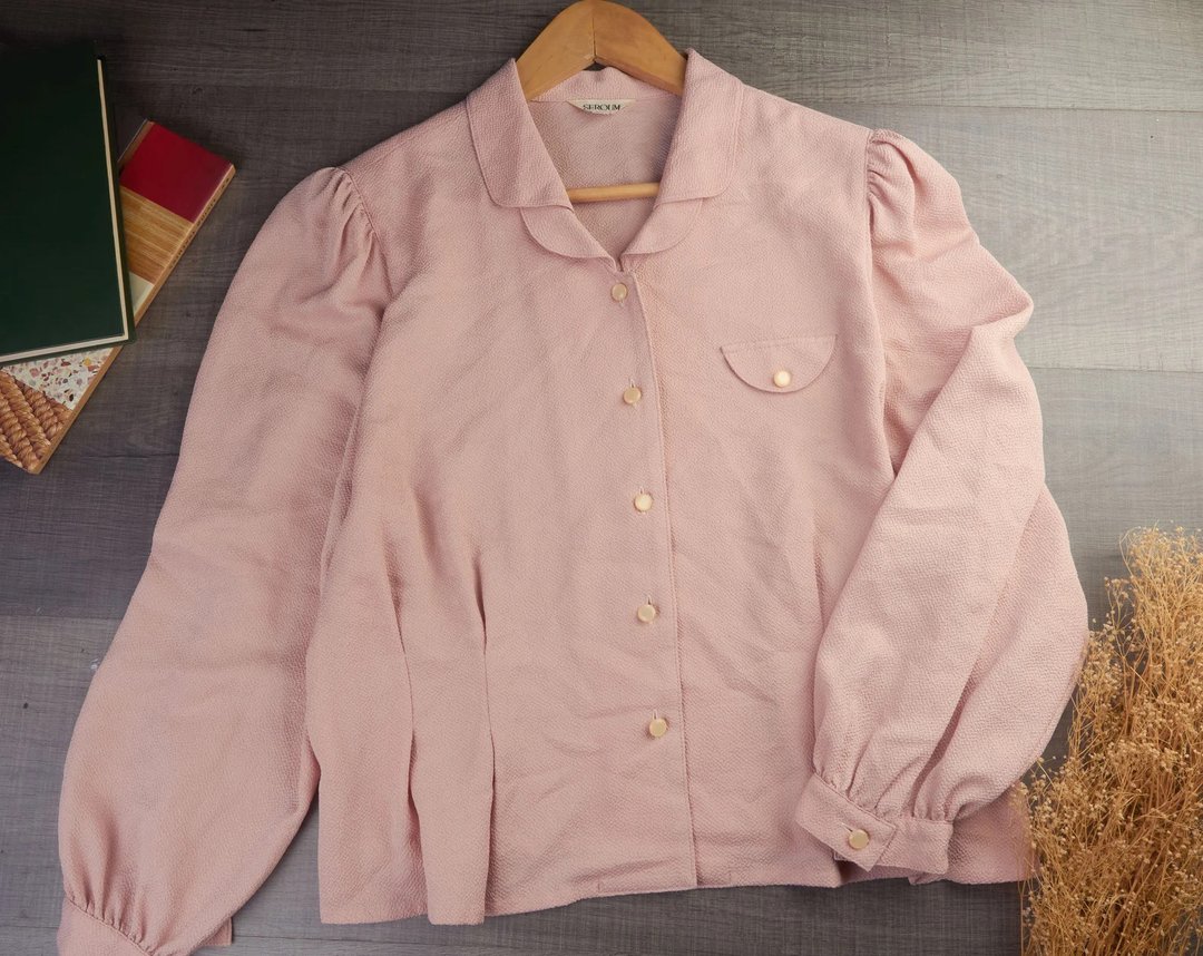 加大码 | 复古粉色女式衬衫-复古风格| 女士复古服装 - 女装衬衫 - 其他材质 粉红色