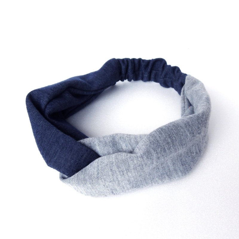 灰蓝双色发带 - 发带/发箍 - 棉．麻 蓝色