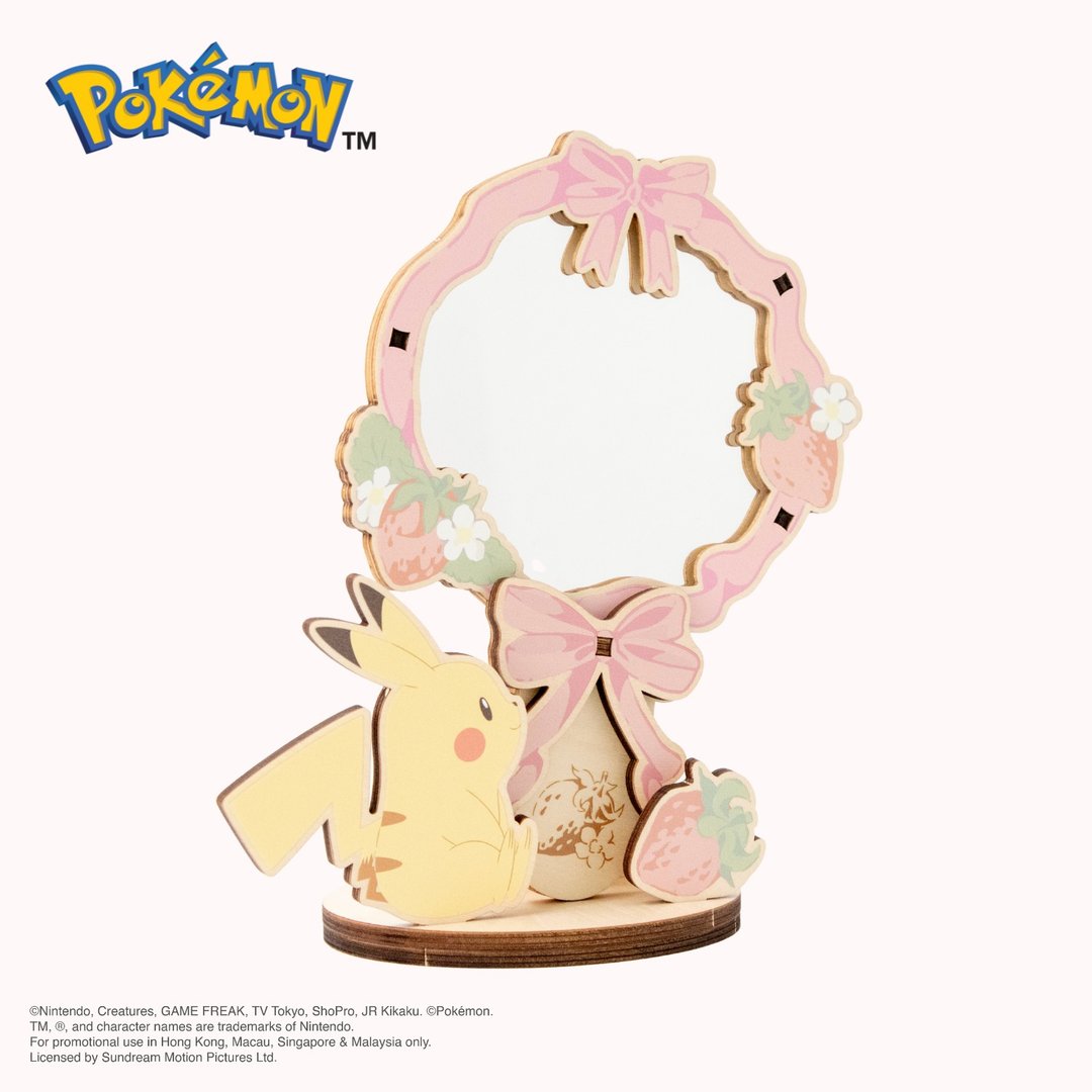 Pokémon桌上手提镜子 - 缎带 宝可梦 皮卡丘 办公室小物 拼图 - 彩妆刷具/镜子/梳子 - 木头 粉红色