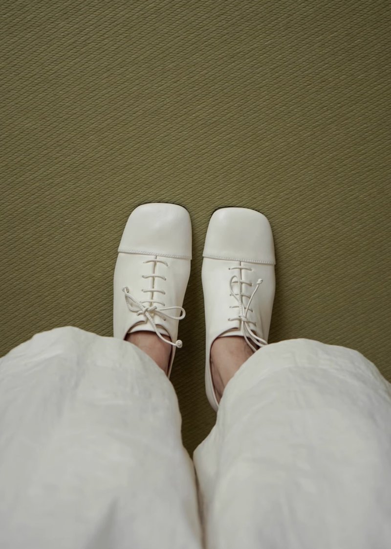 日本产小牛皮 解构式方头系带中跟鞋 白色 手工製 - 其他女款皮鞋 - 真皮 多色