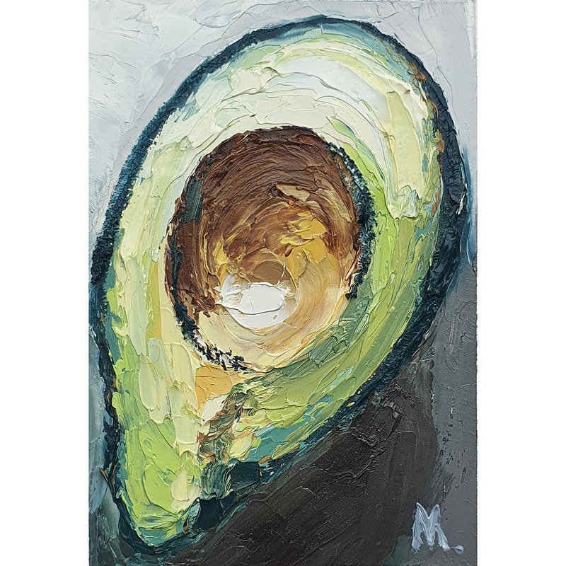 Avocado Painting Food Fruit Original Art Fruits Vegetable Wall Art Kitchen Art - 海报/装饰画/版画 - 其他材质 绿色