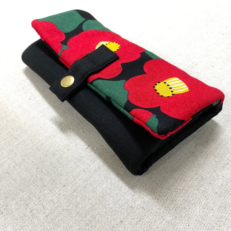 多功能长夹 (山茶花) 日布 接单生产* - 手拿包 - 棉 黑色