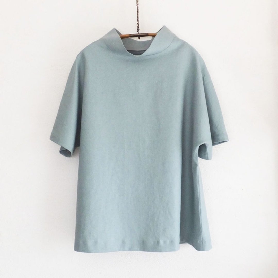 Linen flared pullover celadon color - 女装上衣 - 棉 蓝色