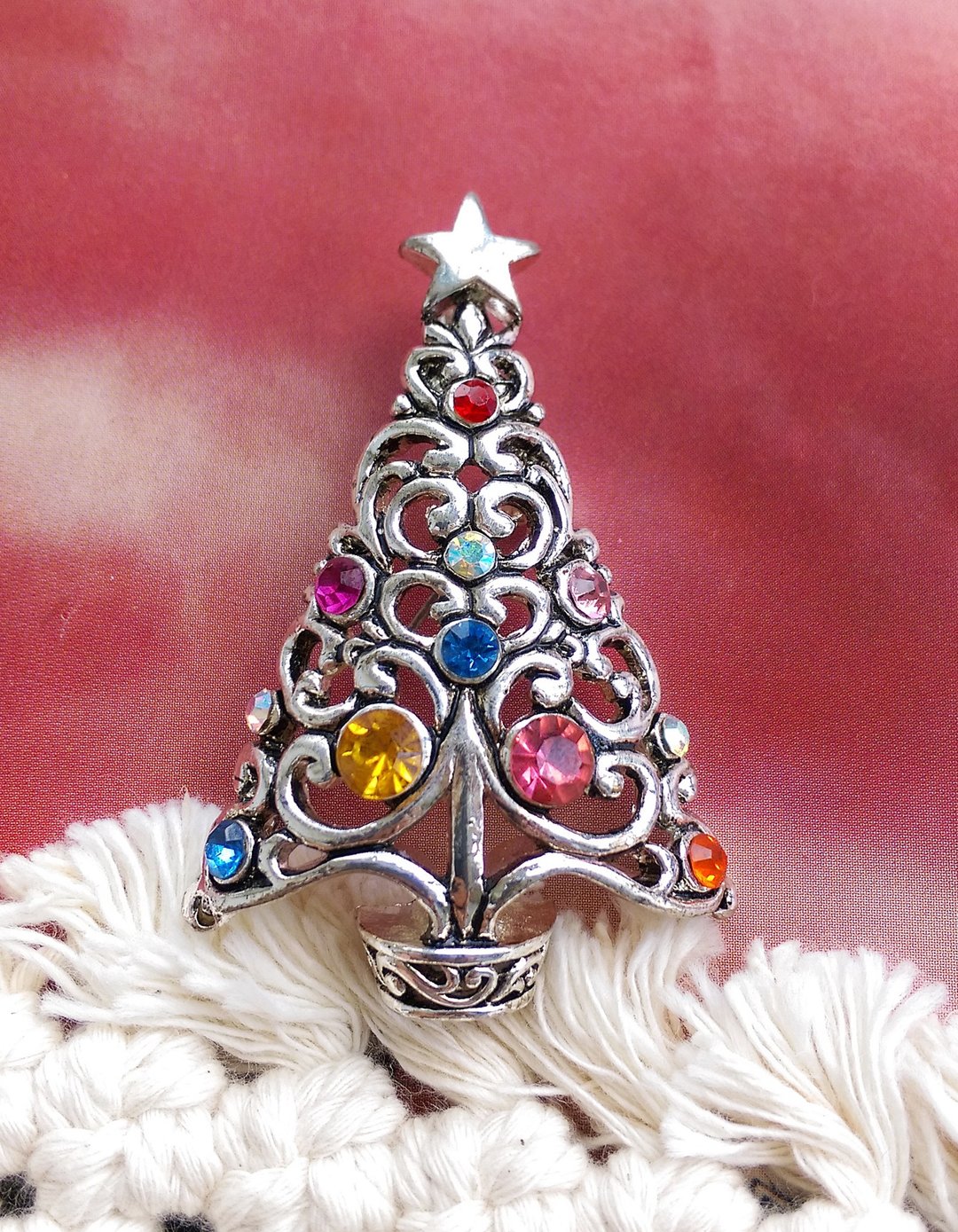 Vintage Jewelry 西洋古董饰品 立体 银色调 厚实 圣诞树 别针 - 徽章/别针 - 其他金属 金色