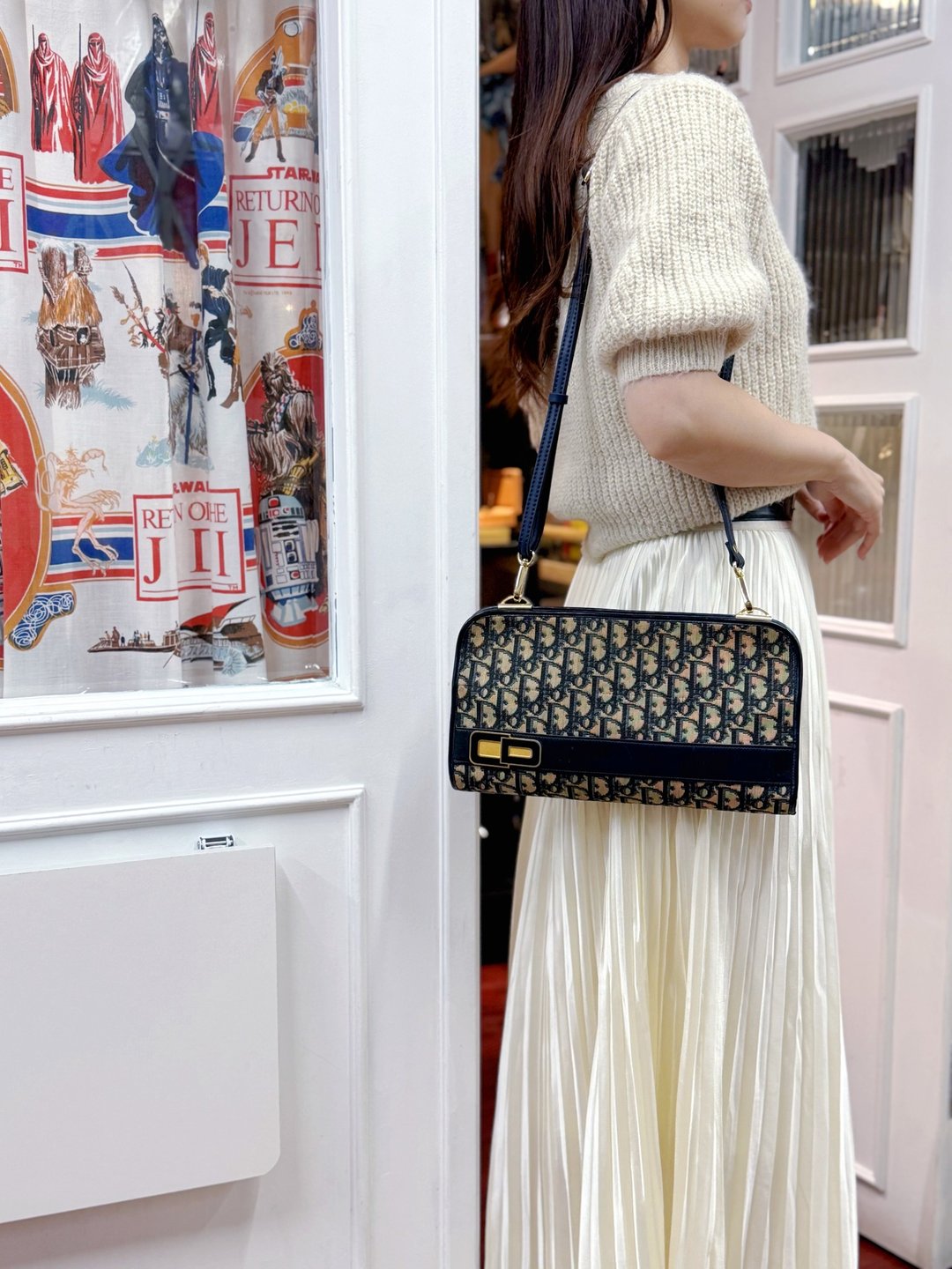 中古正品 Christian Dior 迪奥老花 缇花 两用包 斜背包 腋下包 - 侧背包/斜挎包 - 真皮 蓝色