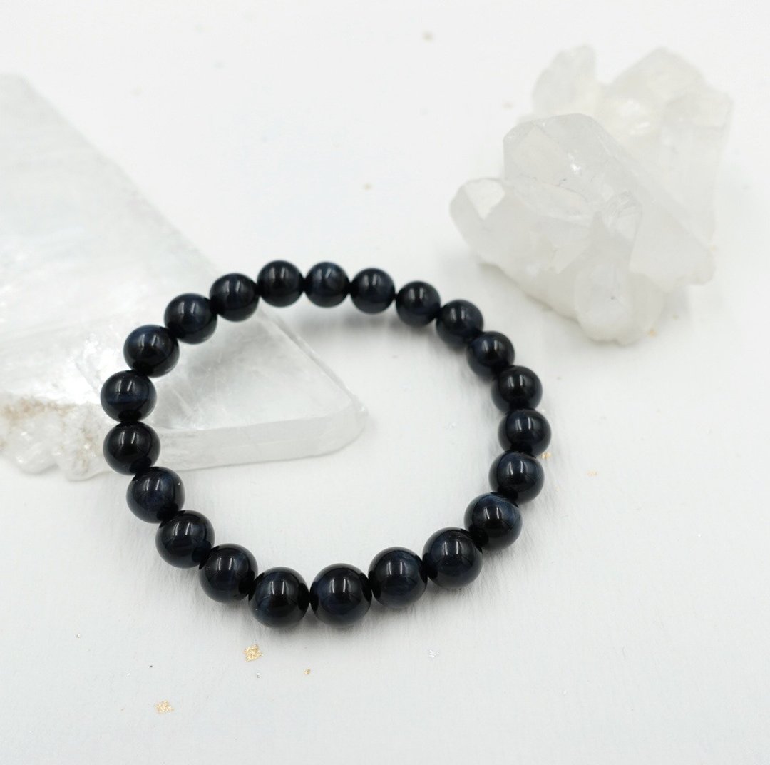 天然虎眼石 闪电蓝虎眼石【8mm】 - 手链/手环 - 水晶 蓝色