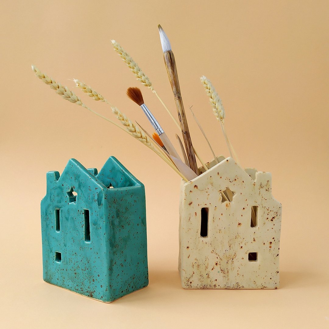 Ceramic pencils holder, for brushes, for office, available in 3 colors and size - 笔筒/笔座 - 陶 多色